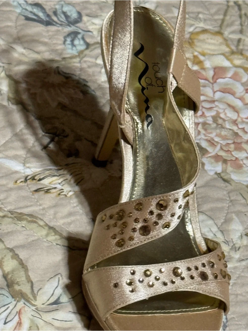 Nina Blush Pink Satin Heeled Sandals with Rhinestones